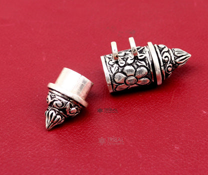 Sterling silver vintage tribal amulet box pendant with beaded necklace, ethnic mantra jewelry set by TRIBAL ORNAMENTS.