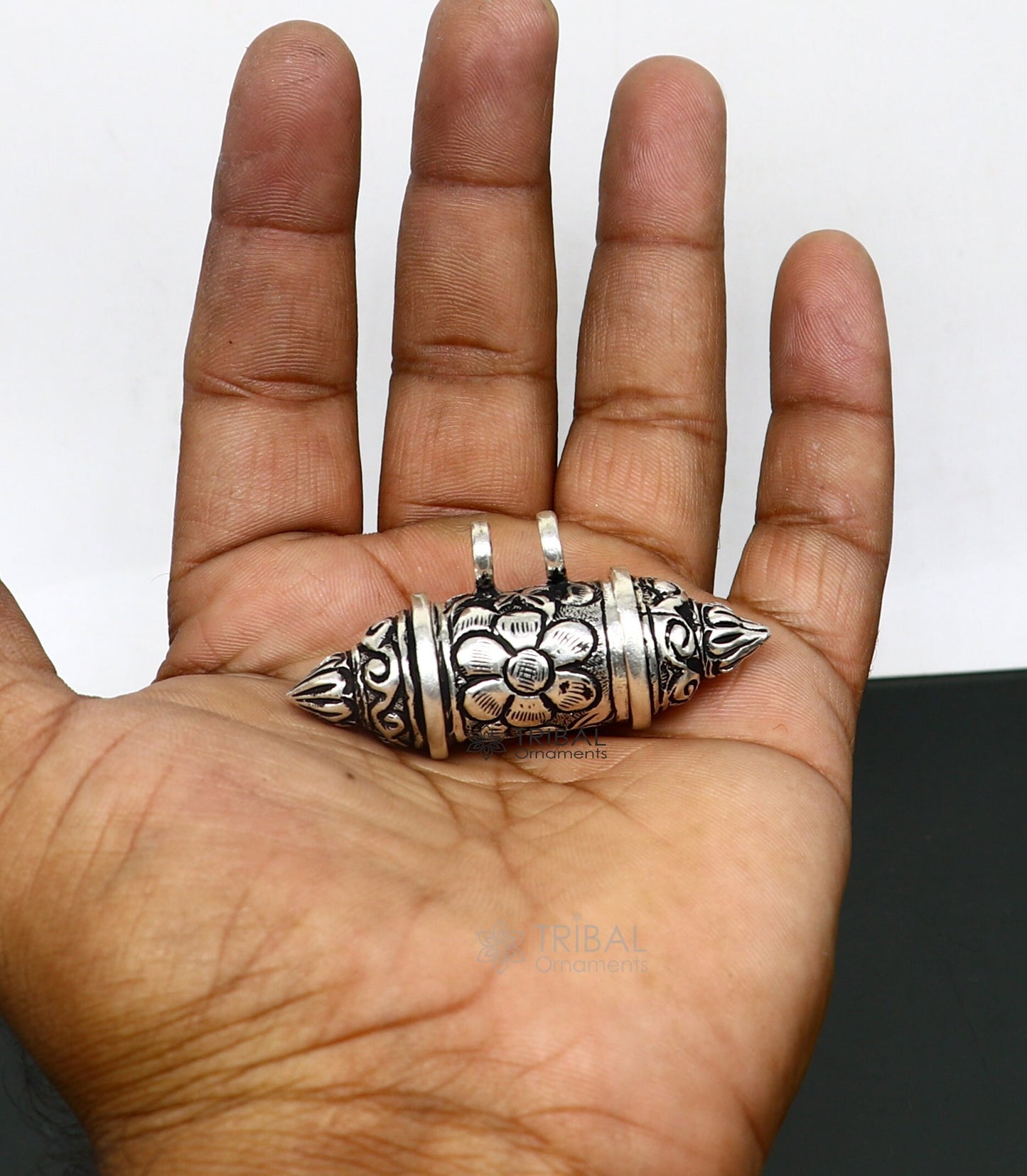 925 Sterling silver handmade vintage design amulet box pendant single line beaded necklace tribal ethnic mantra box pendant jewelry set629 - TRIBAL ORNAMENTS