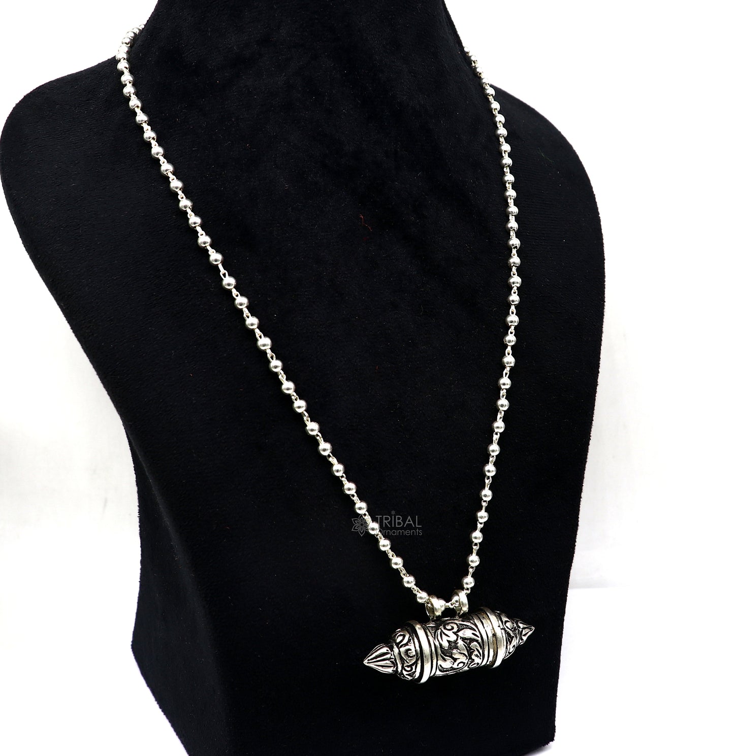 Sterling silver vintage amulet box pendant with beaded tribal necklace from Tribal Ornaments, featuring ethnic and mantra design elements.