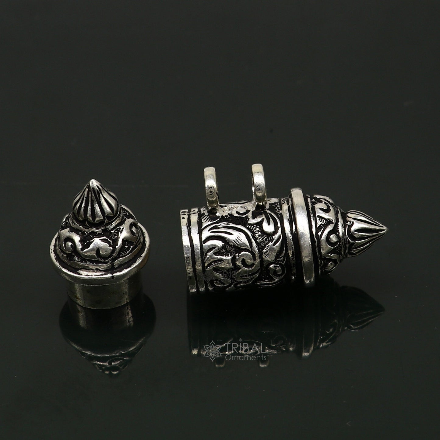 925 Sterling silver vintage tribal amulet box pendant with beaded necklace, featuring ethnic design and mantra motif jewelry set.