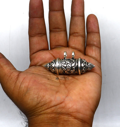925 Sterling silver vintage amulet box pendant with beaded tribal design on a single-line necklace, part of tribal ethnic jewelry set.