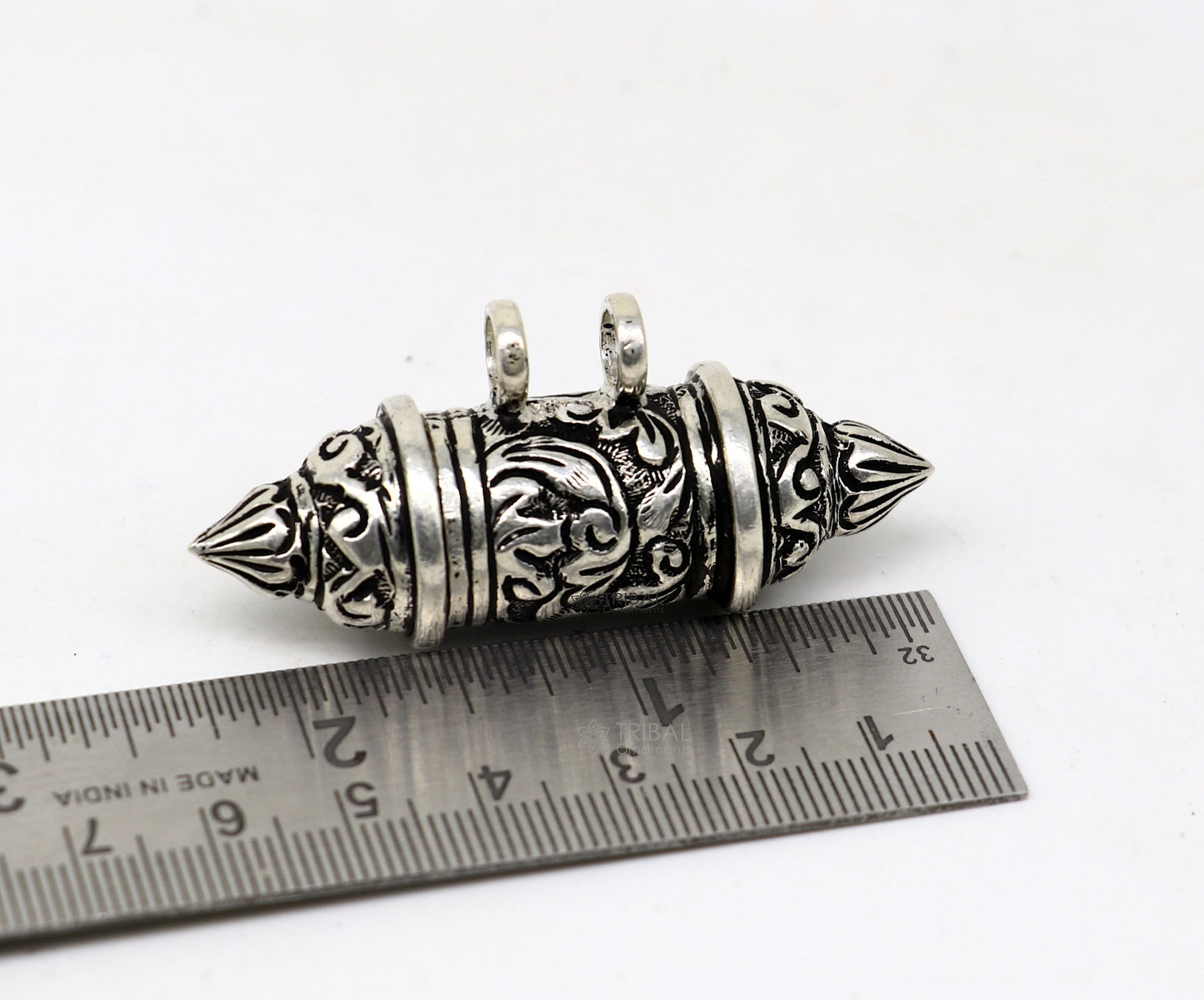 925 Sterling silver vintage amulet box pendant on a single line beaded tribal necklace from TRIBAL ORNAMENTS.