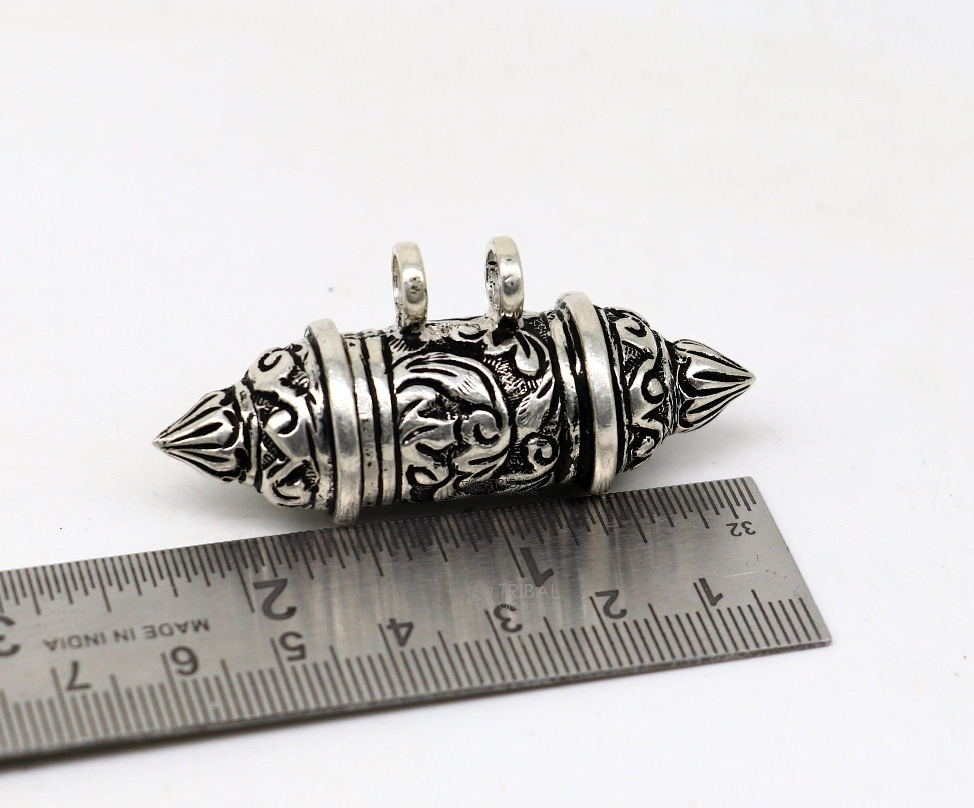 925 Sterling silver vintage amulet box pendant on a single line beaded tribal necklace from TRIBAL ORNAMENTS.