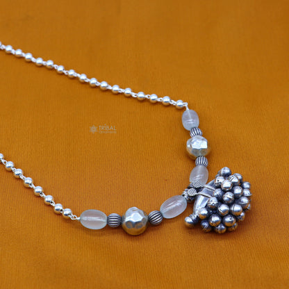 Sterling silver vintage pendant and beaded 24-inch necklace set from TRIBAL ORNAMENTS, featuring tribal ethnic jewelry design.