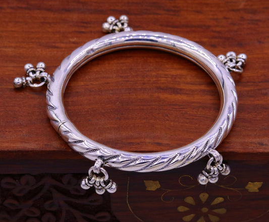 Vintage design 925 sterling silver charm bangle from Tribal Ornaments, featuring handcrafted tribal wedding jewelry for brides and bridesmaids.