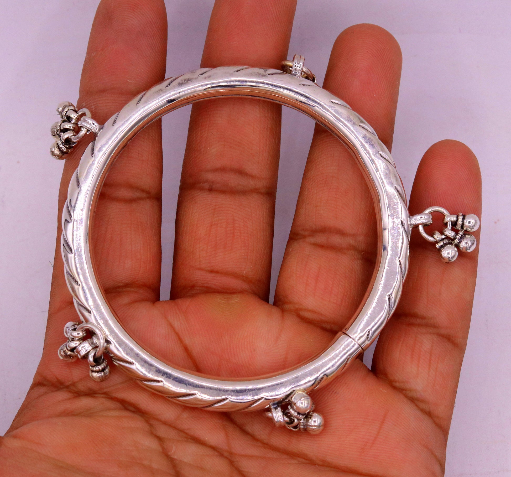 925 sterling silver vintage design charm bangle bracelet with tribal accents, handcrafted for wedding and special occasions.