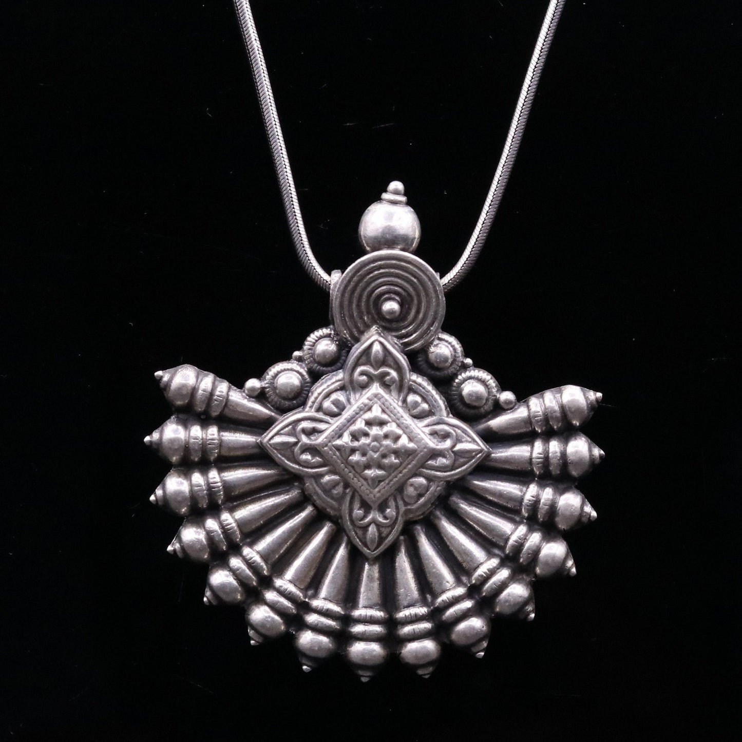 925 Sterling silver handmade vintage design modern trendy look ethnic pendant, charm necklace, temple jewelry, tribal jewelry india nsp352 - TRIBAL ORNAMENTS