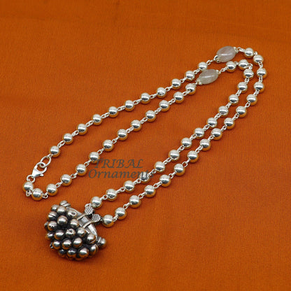925 Sterling silver vintage pendant with beaded necklace and hanging drops, tribal ethnic jewelry from Rajasthan by TRIBAL ORNAMENTS