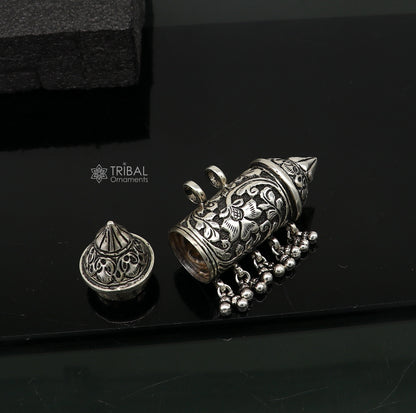 925 Sterling silver vintage tribal pendant with decorative hangings and drops, handcrafted ethnic jewelry from TRIBAL ORNAMENTS.