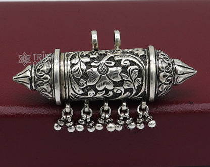 925 Sterling silver vintage tribal pendant with hanging drops, handcrafted ethnic jewelry by TRIBAL ORNAMENTS.