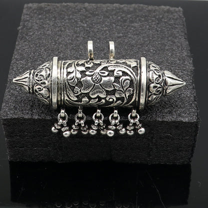 925 Sterling silver vintage tribal pendant with intricate design and hanging drops, handcrafted tribal ethnic jewelry by Tribal Ornaments