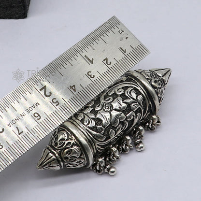 925 Sterling silver vintage tribal pendant with intricate design and hanging drops, part of tribal ethnic jewelry collection.