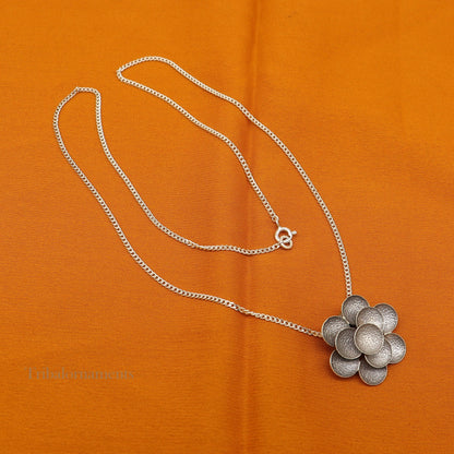 925 Sterling silver vintage tribal pendant and chain necklace, ethnic jewelry set with intricate tribal belly dance design by TRIBAL ORNAMENTS