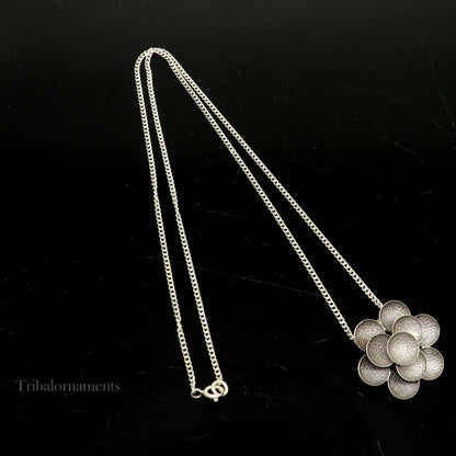925 Sterling silver vintage pendant with chain necklace, tribal tribal ornaments ethnic jewelry set for belly dance, handmade design