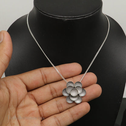 925 Sterling silver vintage tribal pendant with chain necklace, featuring intricate ethnic and belly dance-inspired design for jewelry set.