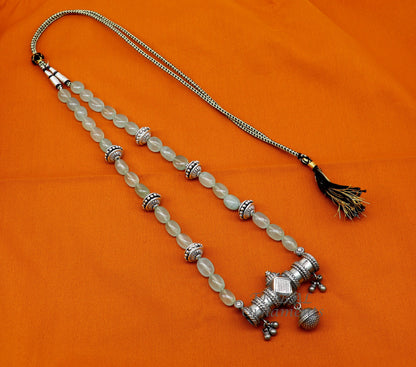 Sterling silver vintage designer necklace with bride charm, ethnic Guttapusalu style, handmade tribal jewelry by TRIBAL ORNAMENTS