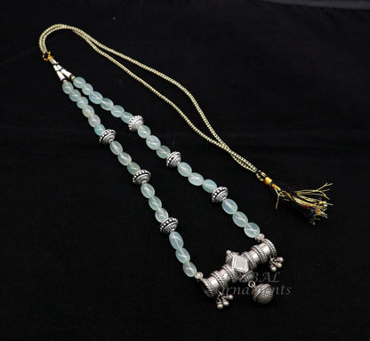 Sterling silver vintage designer necklace with wedding bride charm and ethnic Guttapusalu motif, by TRIBAL ORNAMENTS.