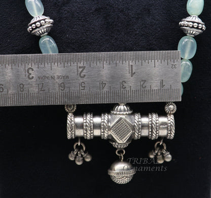 Sterling silver vintage designer necklace with tribal charms, handmade ethnic jewelry set for brides and special occasions.