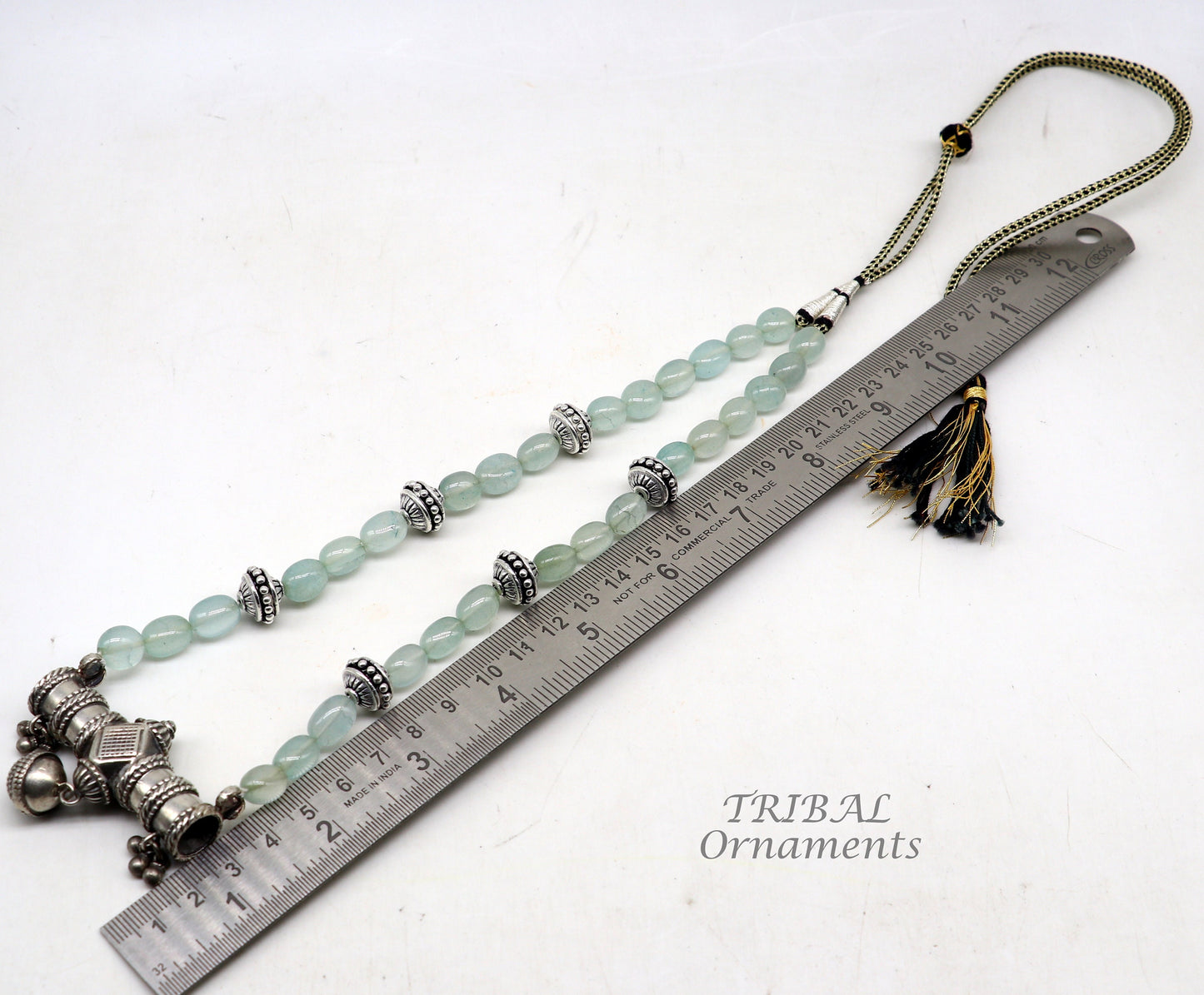 Sterling silver vintage designer necklace with tribal charm, handmade ethnic jewelry for weddings and brides by TRIBAL ORNAMENTS.