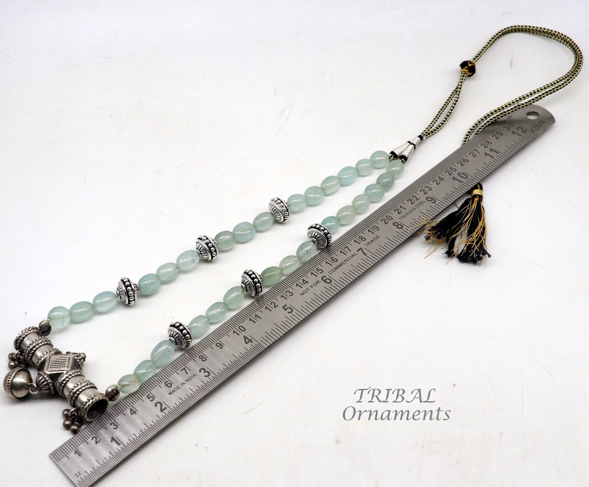 Sterling silver vintage designer necklace with tribal charm, handmade ethnic jewelry for weddings and brides by TRIBAL ORNAMENTS.
