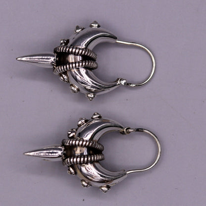 925 sterling silver handmade vintage ethnic style hoops earrings kundal,ethnic pretty bali tribal belly dance jewelry from india s590 - TRIBAL ORNAMENTS