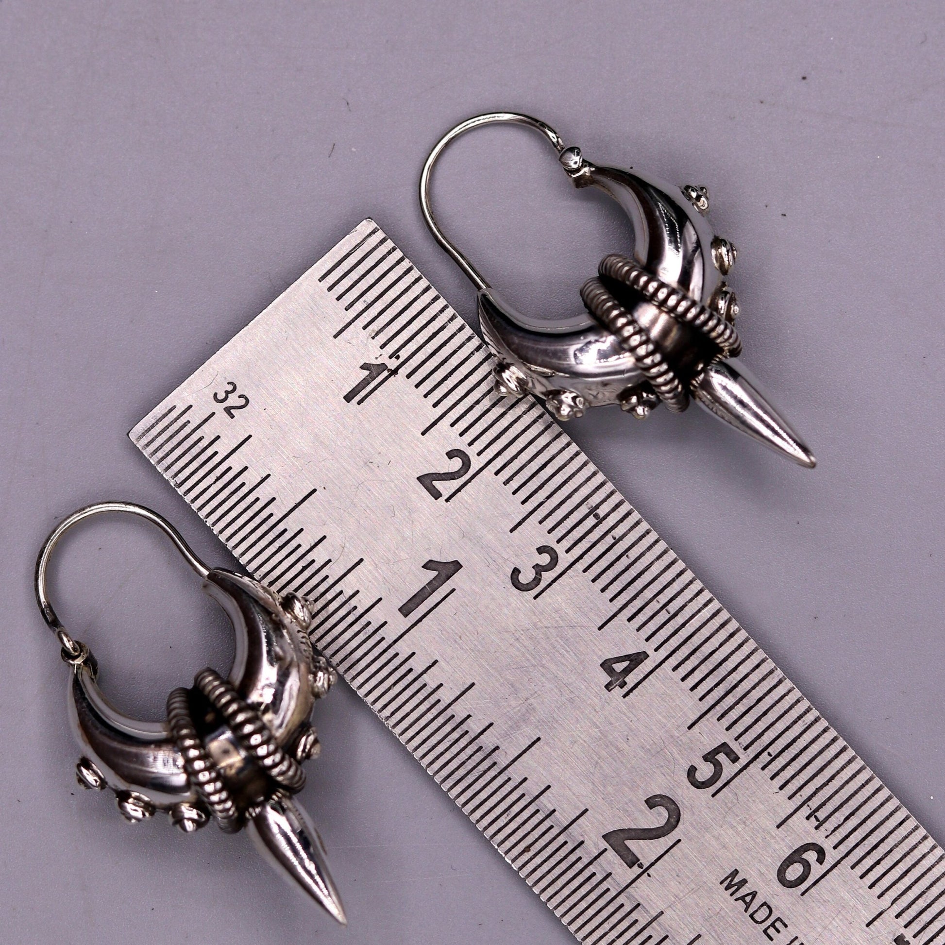 925 sterling silver handmade vintage ethnic style hoops earrings kundal,ethnic pretty bali tribal belly dance jewelry from india s590 - TRIBAL ORNAMENTS