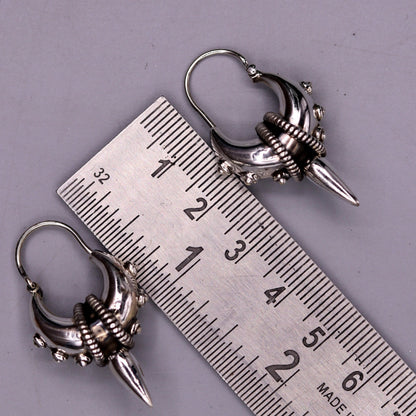 925 sterling silver handmade vintage ethnic style hoops earrings kundal,ethnic pretty bali tribal belly dance jewelry from india s590 - TRIBAL ORNAMENTS