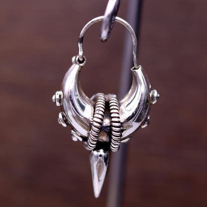 925 sterling silver handmade vintage ethnic style hoops earrings kundal,ethnic pretty bali tribal belly dance jewelry from india s590 - TRIBAL ORNAMENTS