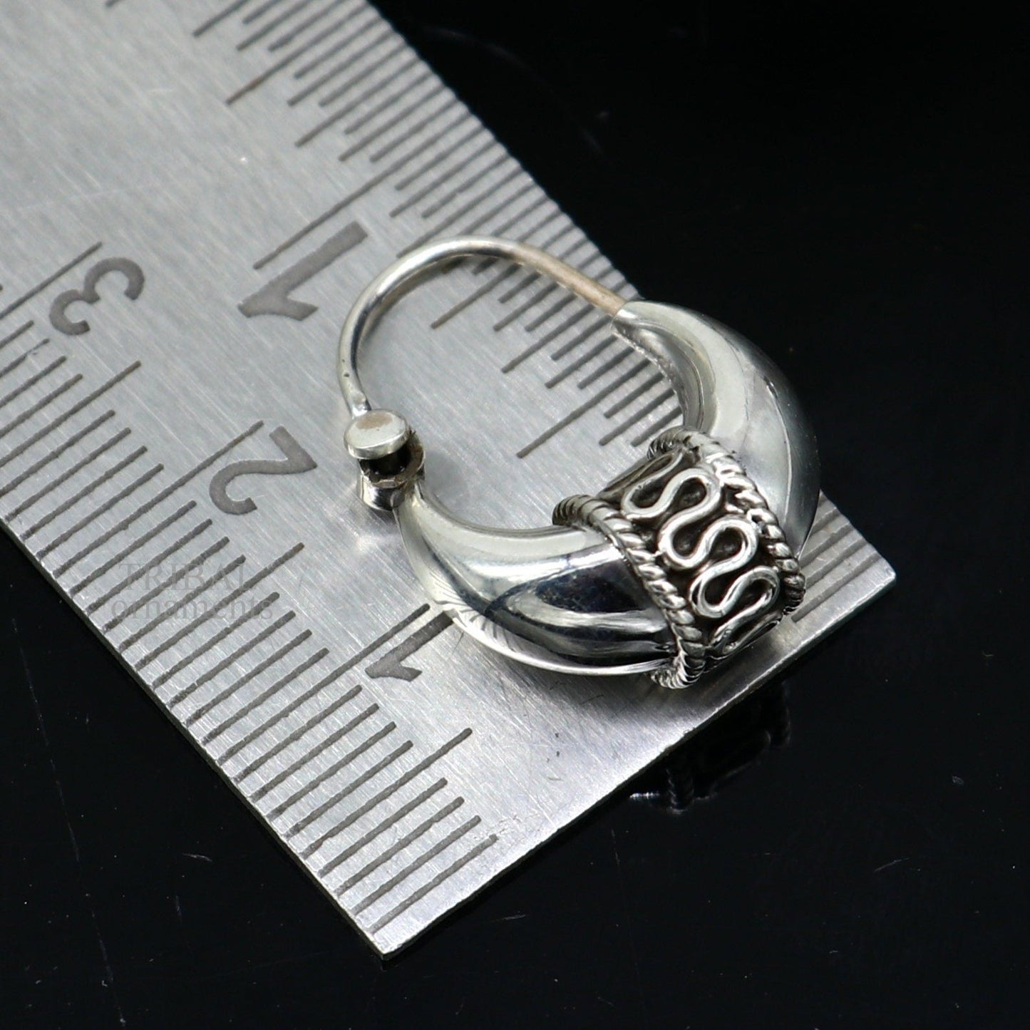 925 sterling silver Handmade vintage ethnic style hoops earrings Kundal unisex tribal stylish unique Bali jewelry from India ear1214 - TRIBAL ORNAMENTS