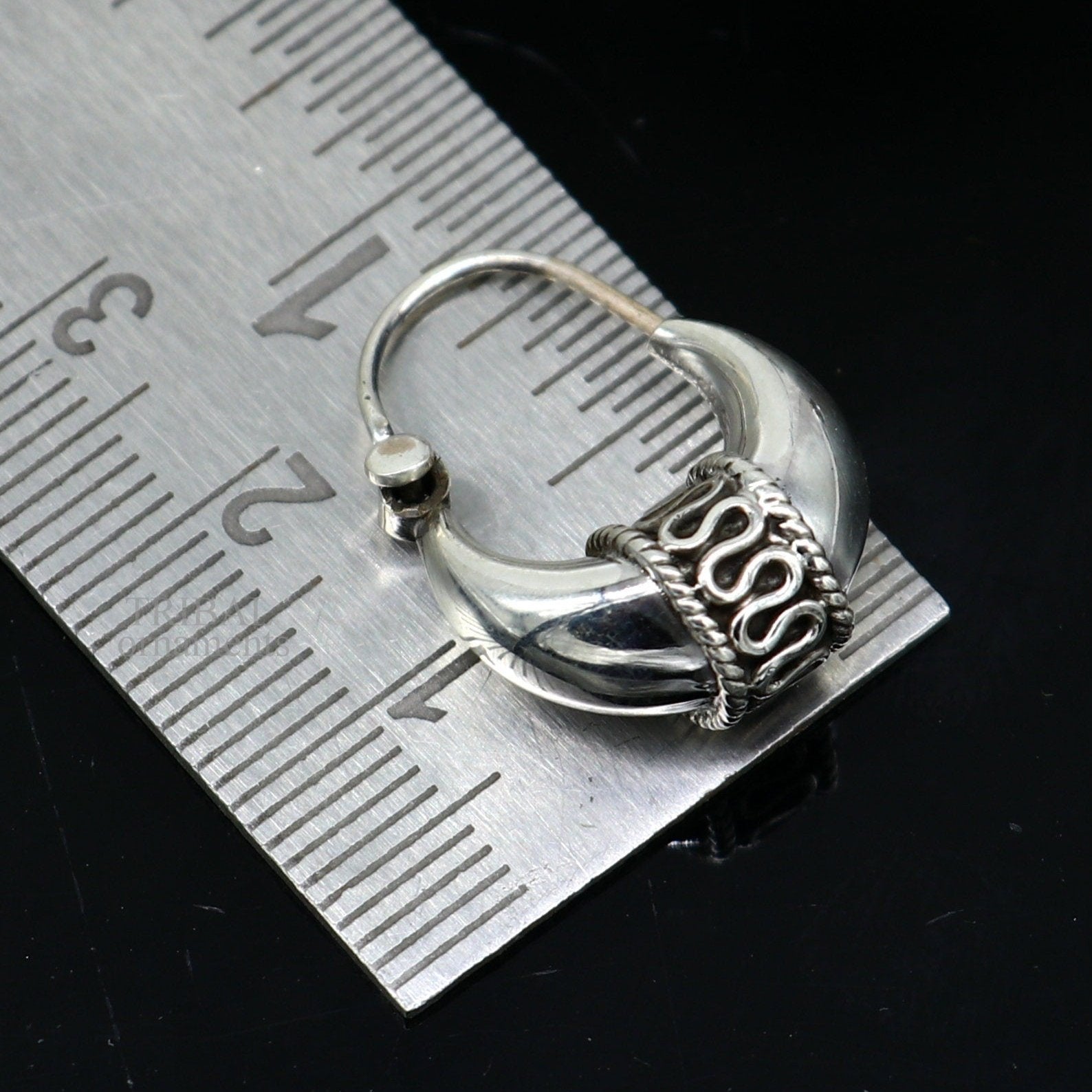 925 sterling silver Handmade vintage ethnic style hoops earrings Kundal unisex tribal stylish unique Bali jewelry from India ear1214 - TRIBAL ORNAMENTS