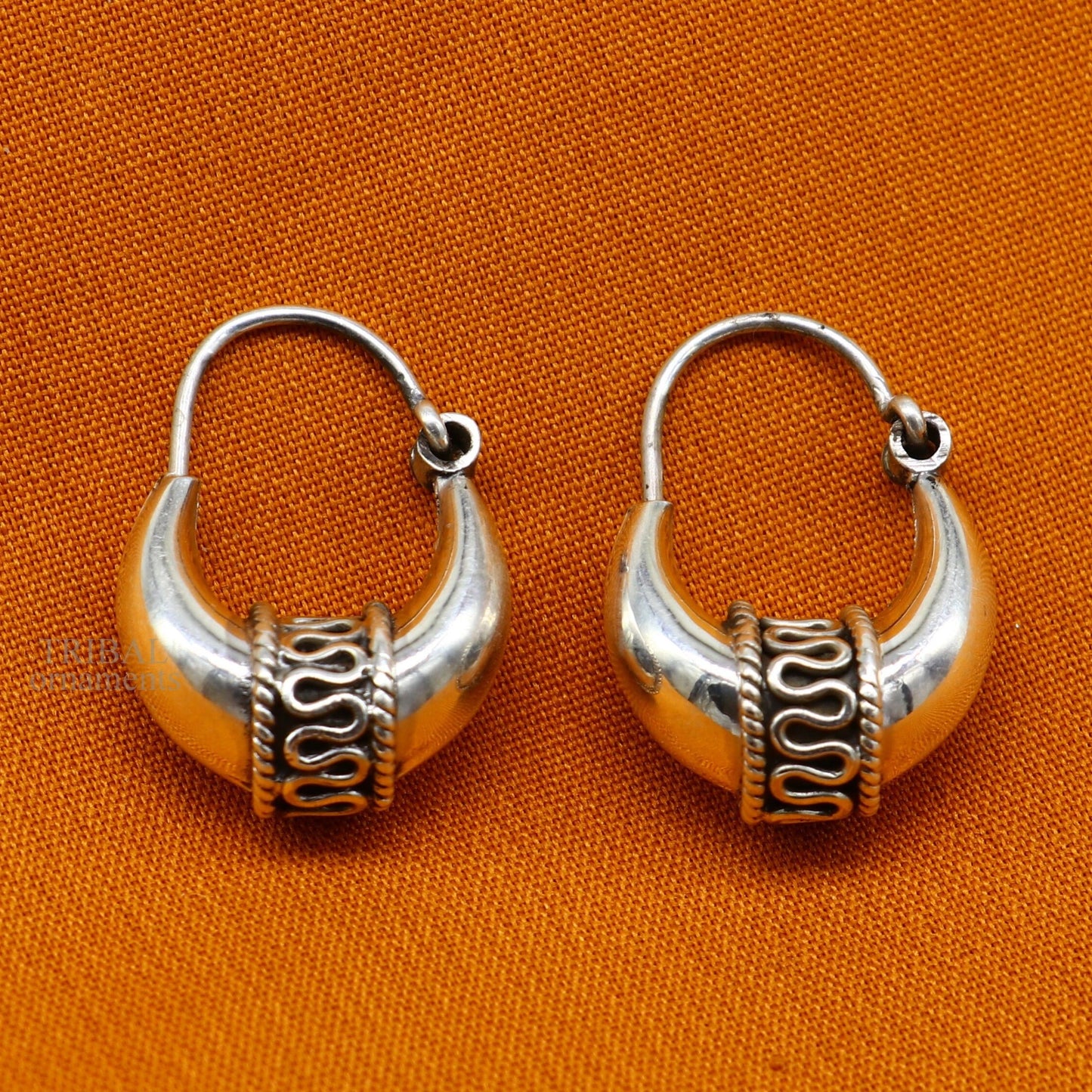 925 sterling silver Handmade vintage ethnic style hoops earrings Kundal unisex tribal stylish unique Bali jewelry from India ear1214 - TRIBAL ORNAMENTS