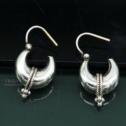 925 sterling silver handmade vintage ethnic style hoops earrings by TRIBAL ORNAMENTS, unisex tribal Bali jewelry from India.