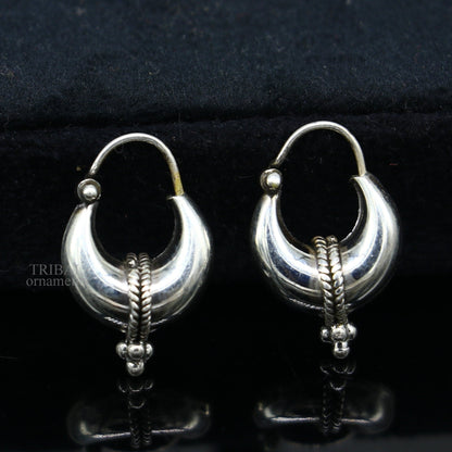 Sterling silver handmade vintage ethnic hoops earrings by Tribal Ornaments, unisex tribal Bali jewelry with unique tribal style design