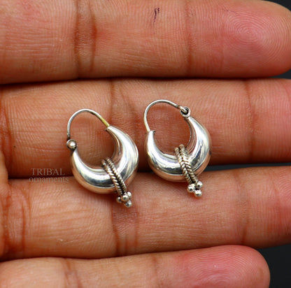 Sterling silver handmade vintage ethnic tribal hoop earrings by TRIBAL ORNAMENTS featuring unisex Bali-style jewelry from India.