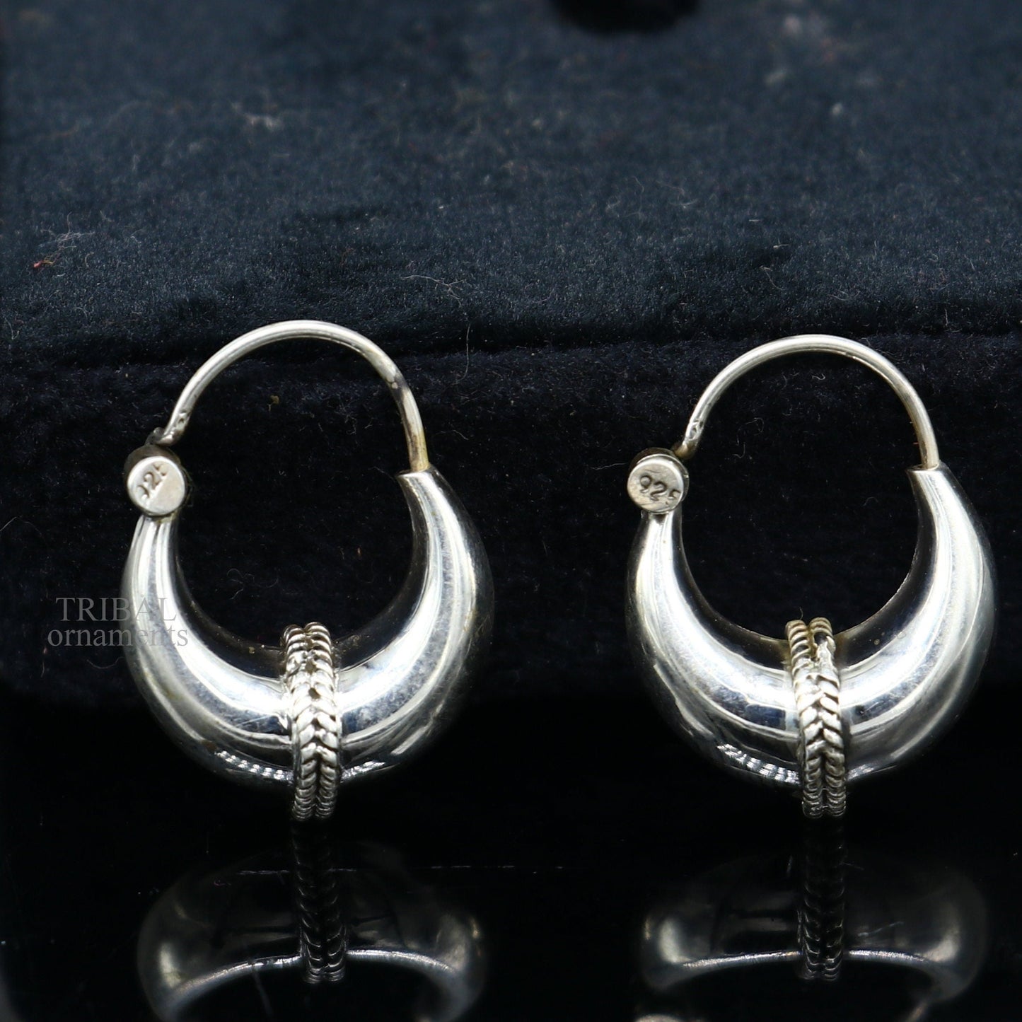 925 sterling silver Handmade vintage ethnic style hoops earrings Kundal unisex tribal stylish unique Bali jewelry from India ear1226 - TRIBAL ORNAMENTS