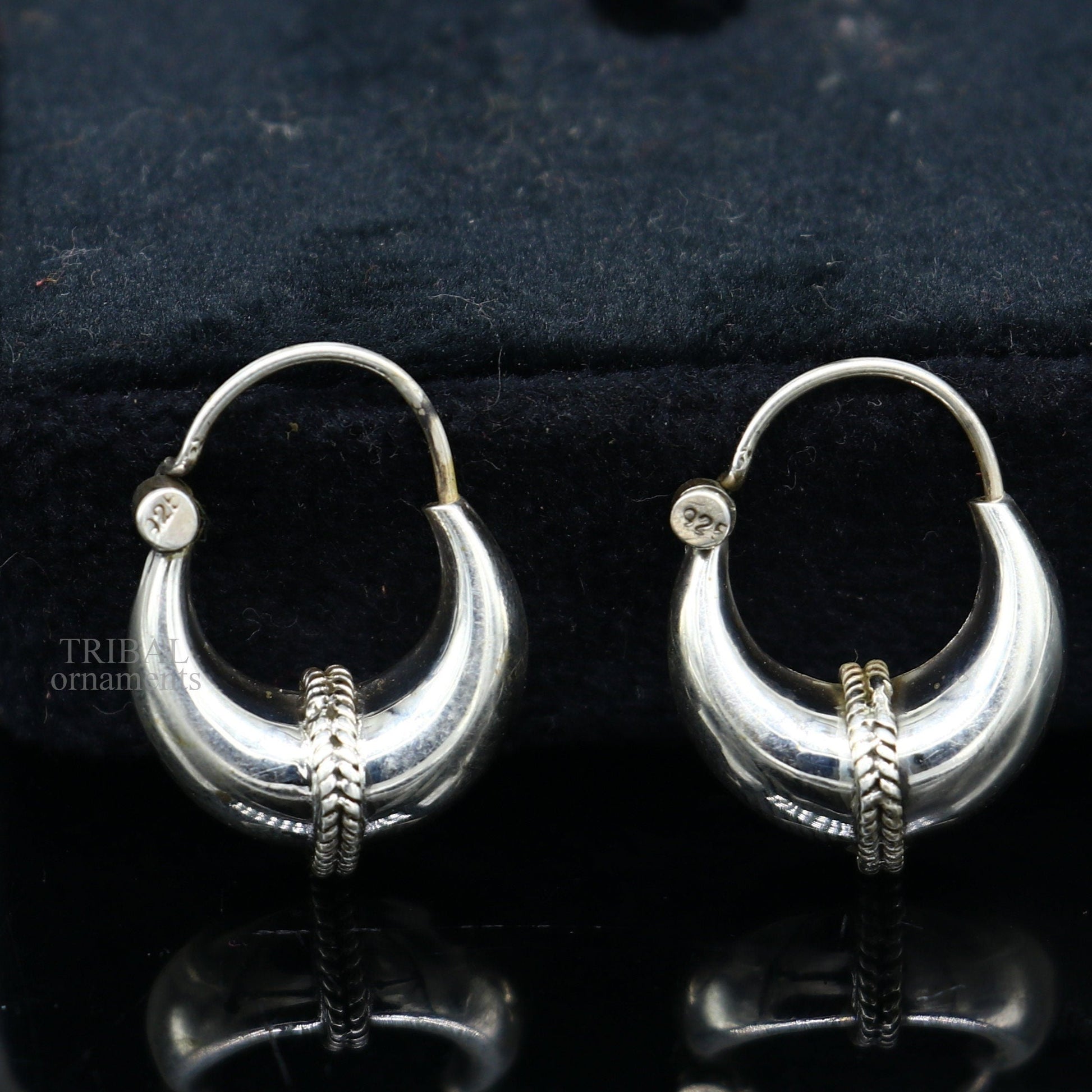 925 sterling silver Handmade vintage ethnic style hoops earrings Kundal unisex tribal stylish unique Bali jewelry from India ear1226 - TRIBAL ORNAMENTS