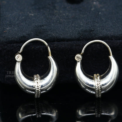 925 sterling silver Handmade vintage ethnic style hoops earrings Kundal unisex tribal stylish unique Bali jewelry from India ear1226 - TRIBAL ORNAMENTS