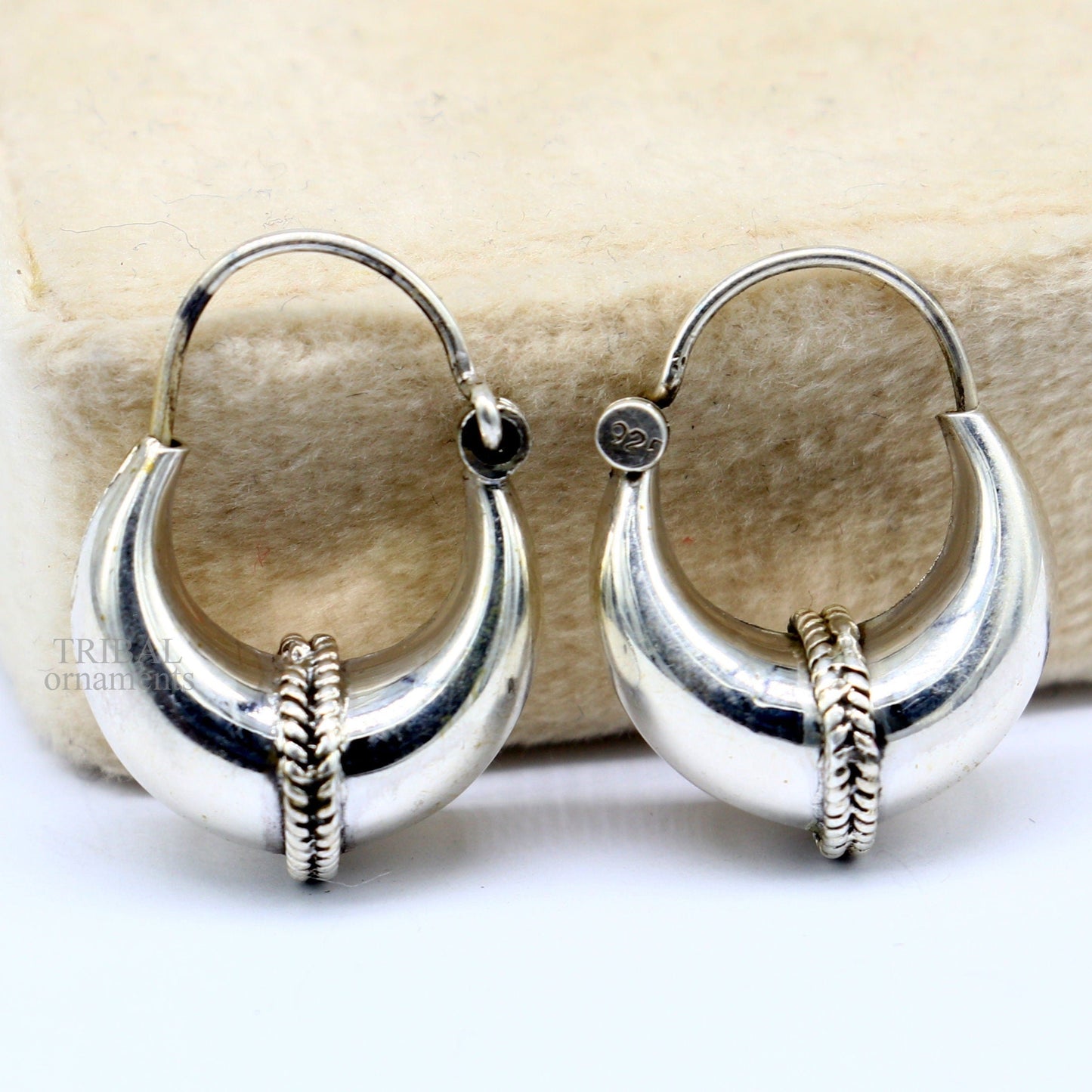 925 sterling silver Handmade vintage ethnic style hoops earrings Kundal unisex tribal stylish unique Bali jewelry from India ear1226 - TRIBAL ORNAMENTS