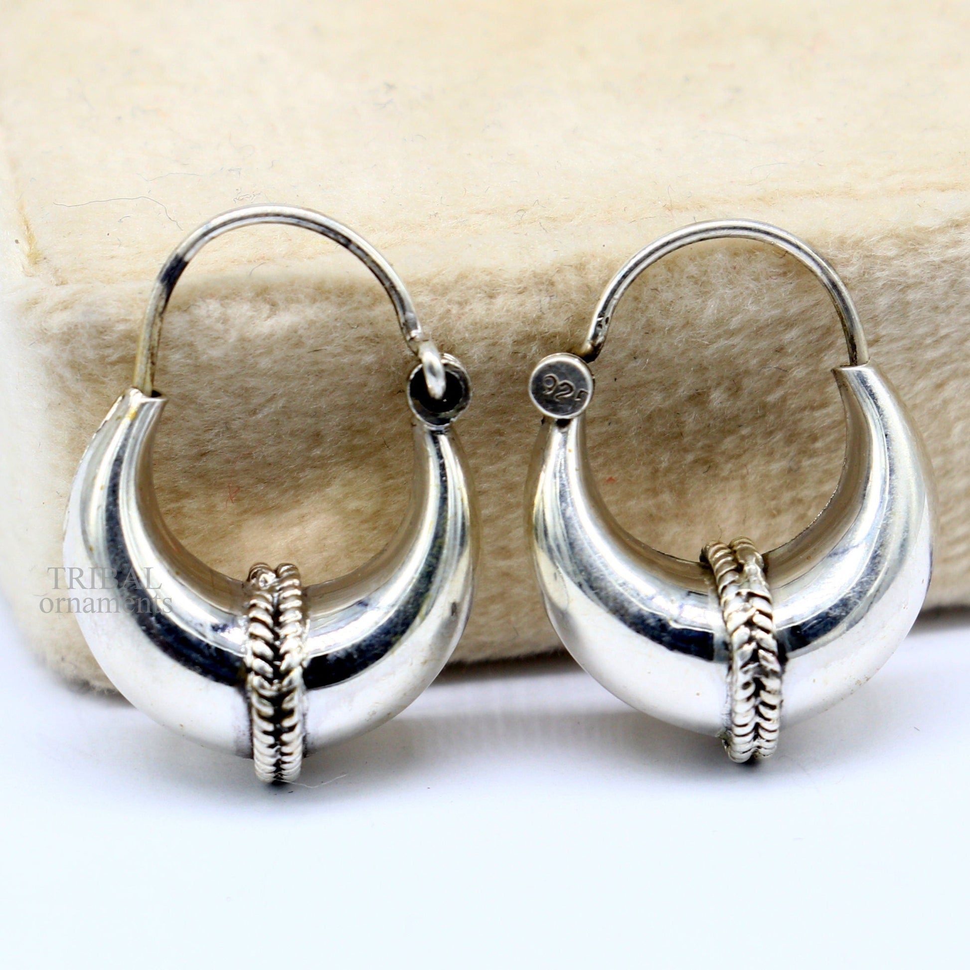925 sterling silver Handmade vintage ethnic style hoops earrings Kundal unisex tribal stylish unique Bali jewelry from India ear1226 - TRIBAL ORNAMENTS