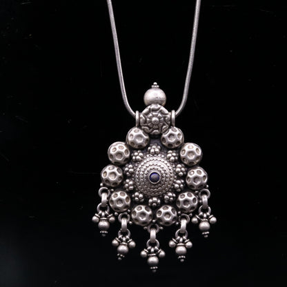 925 sterling silver handmade vintage football design pendant, charm pendant,ethnic tribal belly dance necklace, hanging bells jewelry nsp344 - TRIBAL ORNAMENTS