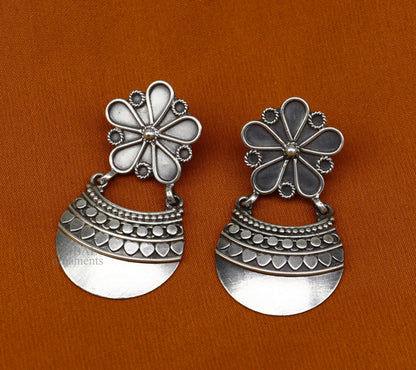925 sterling silver handmade vintage kalash design floral stud earring attractive gifting jewelry, tribal earring drop dangle ear1102 - TRIBAL ORNAMENTS