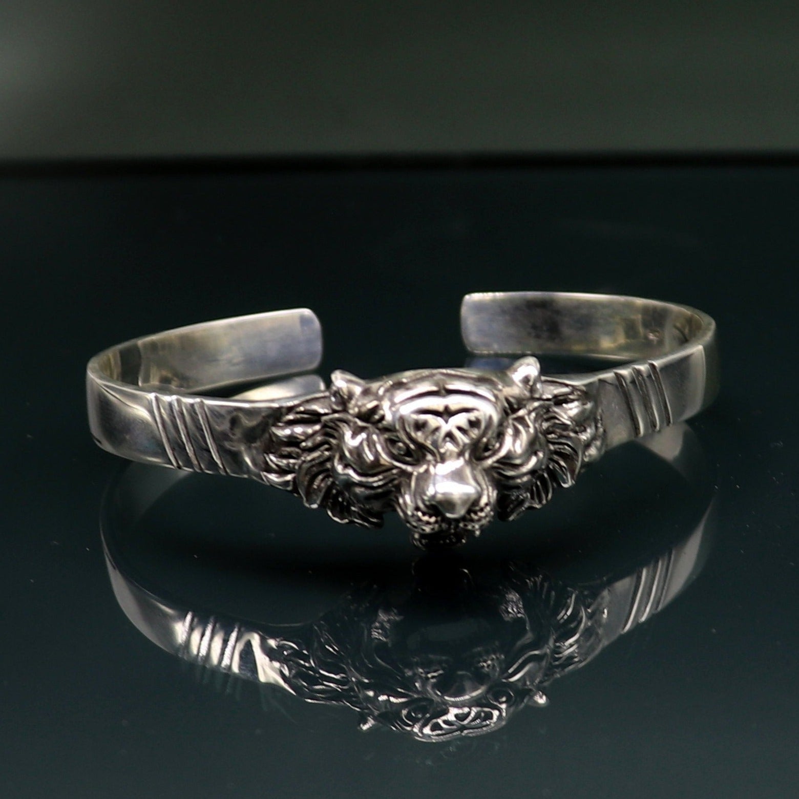 925 sterling silver handmade vintage lion design stunning bangle cuff bracelet awesome daily use tribal style jewelry unisex gift cuff61 - TRIBAL ORNAMENTS