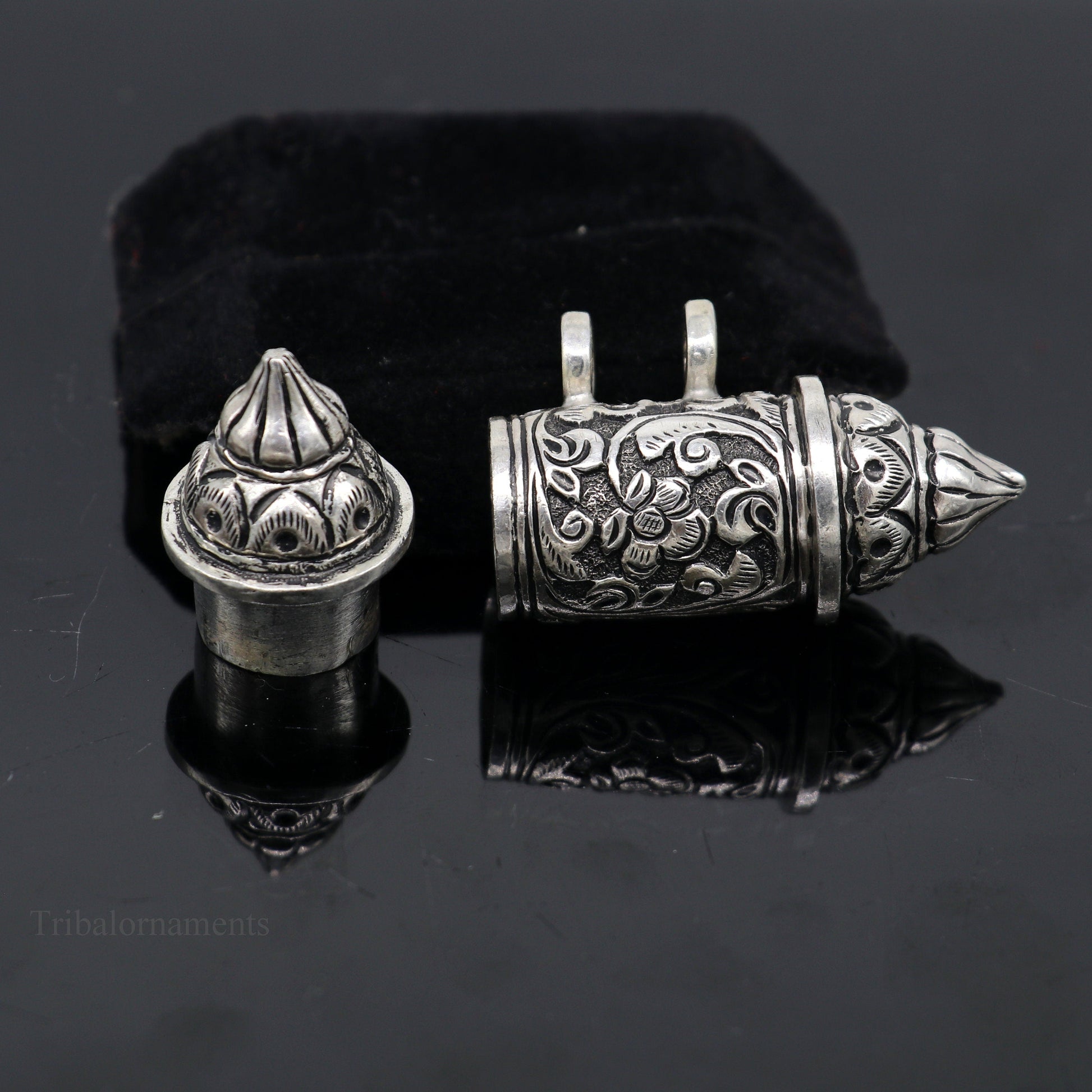 925 Sterling silver handmade vintage Nakshi work trendy design pendant amulet excellent tribal ethnic container box pendant jewelry ssp832 - TRIBAL ORNAMENTS