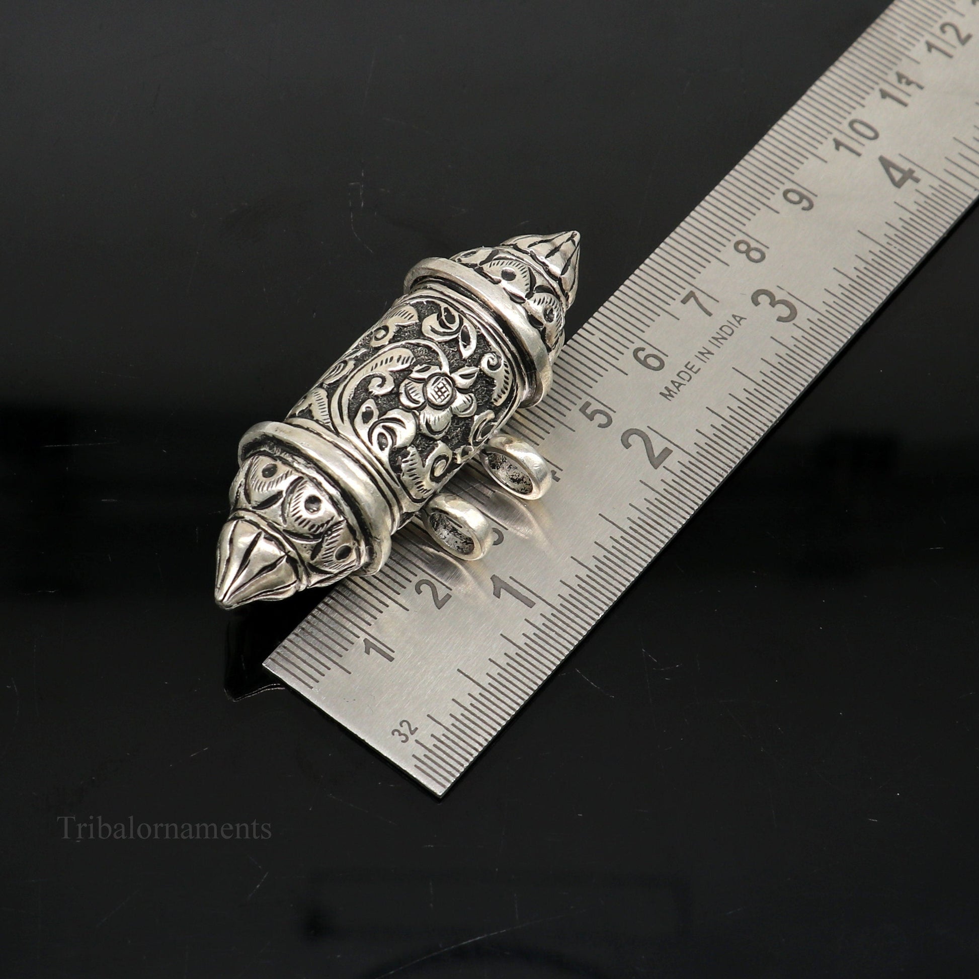 925 Sterling silver handmade vintage Nakshi work trendy design pendant amulet excellent tribal ethnic container box pendant jewelry ssp832 - TRIBAL ORNAMENTS