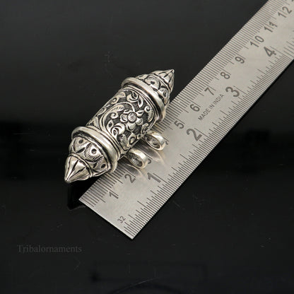 925 Sterling silver handmade vintage Nakshi work trendy design pendant amulet excellent tribal ethnic container box pendant jewelry ssp832 - TRIBAL ORNAMENTS