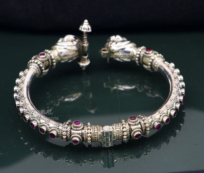 925 Sterling silver vintage peacock design tribal belly dance bangle bracelet with cubic zircon stones from TRIBAL ORNAMENTS.