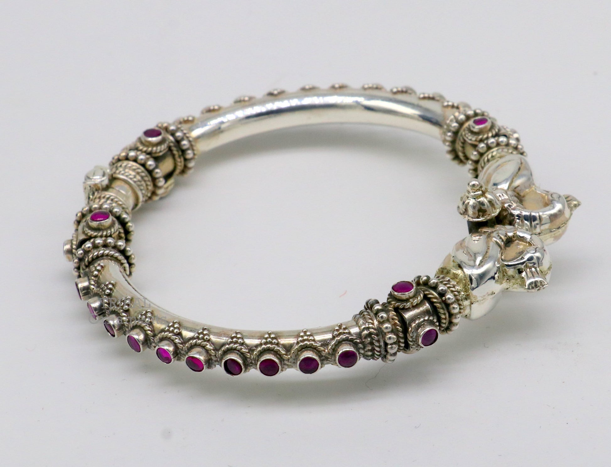 925 Sterling silver handmade vintage peacock design cubic zircon stone tribal ethnic belly dance bangle bracelet gifting kada nsk490 - TRIBAL ORNAMENTS