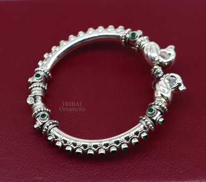 925 Sterling silver handmade vintage peacock design cubic zircon stone tribal ethnic belly dance bangle bracelet gifting kada Rnsk482 - TRIBAL ORNAMENTS