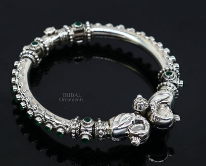 925 Sterling silver handmade vintage peacock design cubic zircon stone tribal ethnic belly dance bangle bracelet gifting kada Rnsk482 - TRIBAL ORNAMENTS