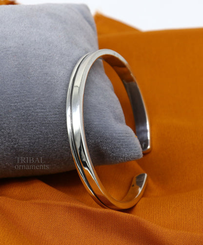 Sterling silver handmade tribal bangle cuff bracelet with plain design, unisex jewelry from TRIBAL ORNAMENTS.